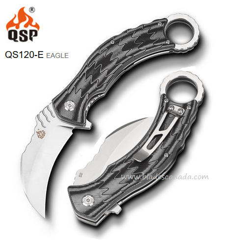 QSP Eagle Karambit Flipper Folding Knife, D2 Steel, G10 Black/Grey, QS120-E - Click Image to Close